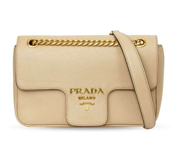 Cammeo Saffiano Leather Pattina Flap Chain Shoulder Bag
