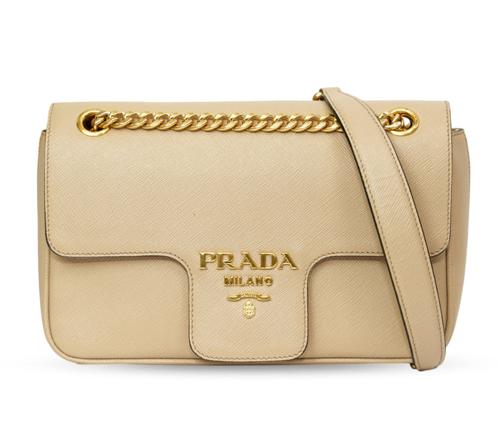 Cammeo Saffiano Leather Pattina Flap Chain Shoulder Bag