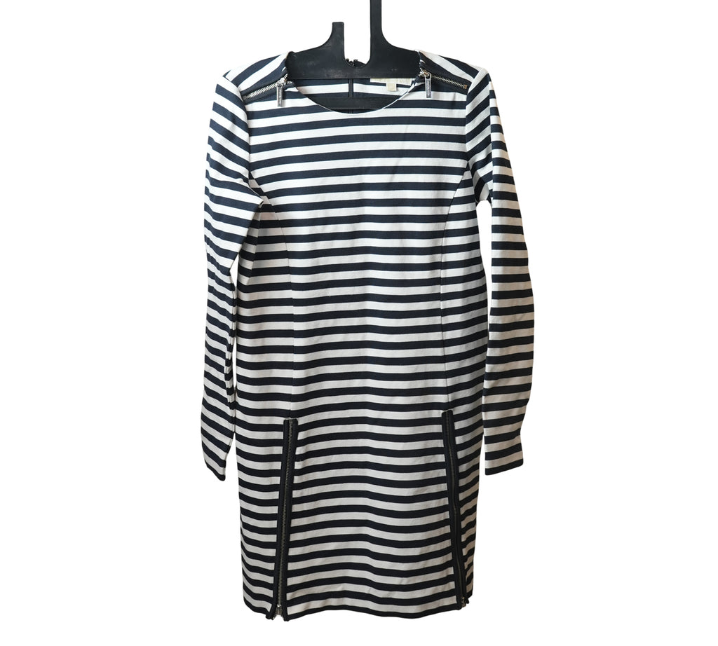 Black/White Zip-Detail Striped Dress Size – M