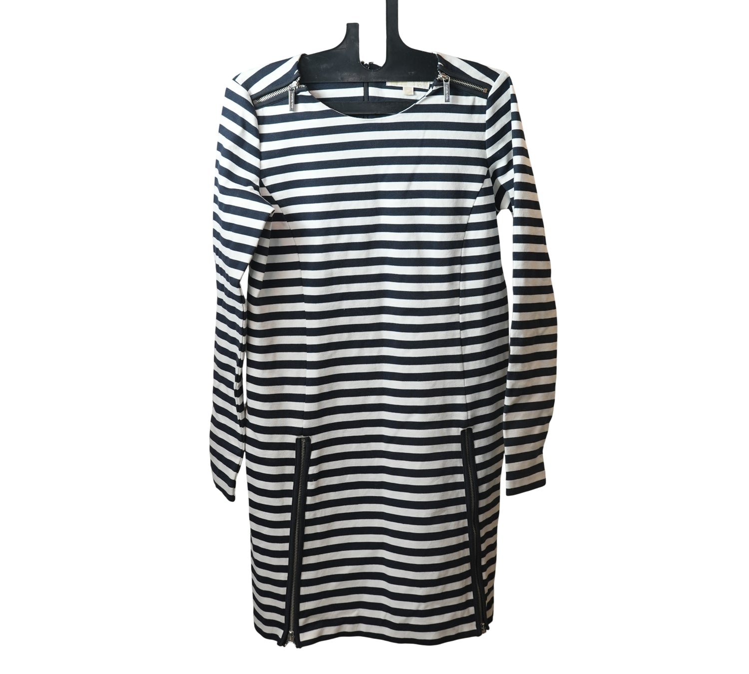 Black/White Zip-Detail Striped Dress Size – M