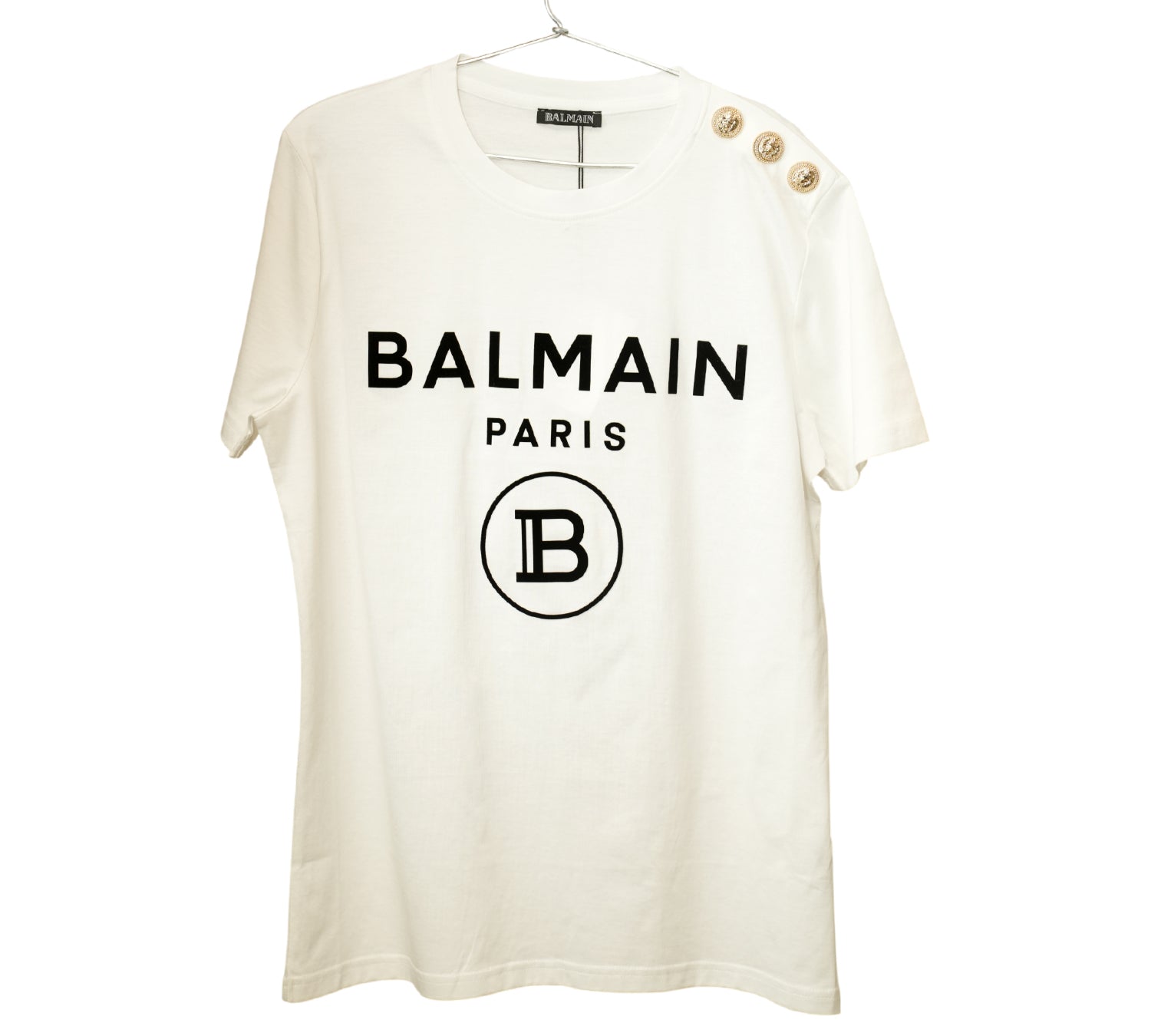 White Button-Detail Logo-Print Cotton T-Shirt Size - S