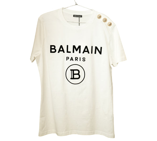 White Button-Detail Logo-Print Cotton T-Shirt Size - S