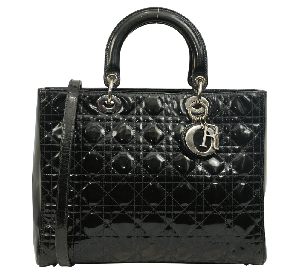 Black Patent Leather Cannage Large Lady Dior Bag