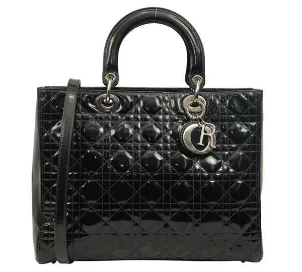 Black Patent Leather Cannage Large Lady Dior Bag