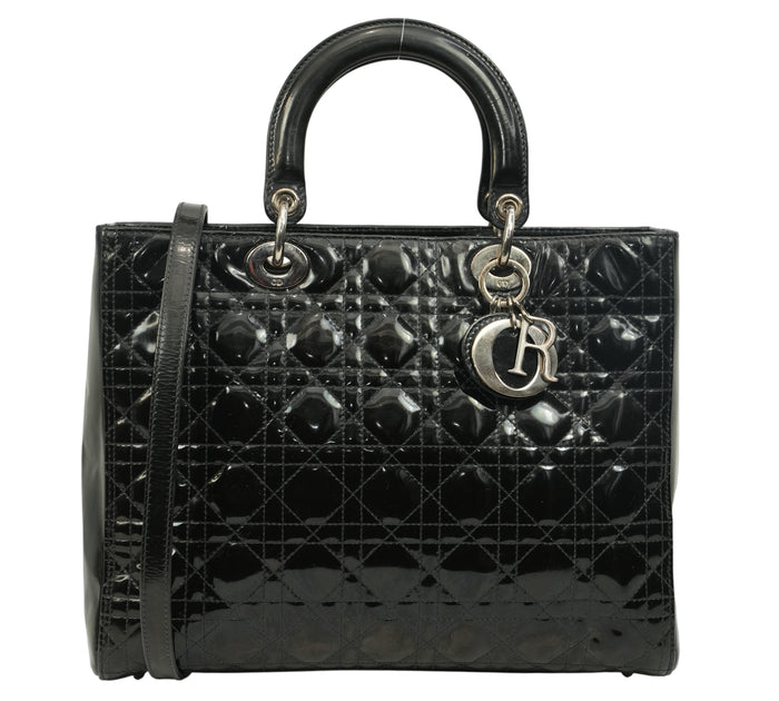 Black Patent Leather Cannage Large Lady Dior Bag