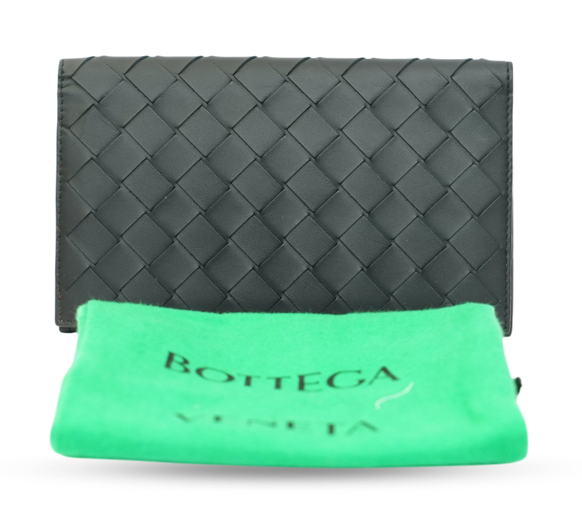 Bottega Veneta  Black Intrecciato Large Flap Wallet