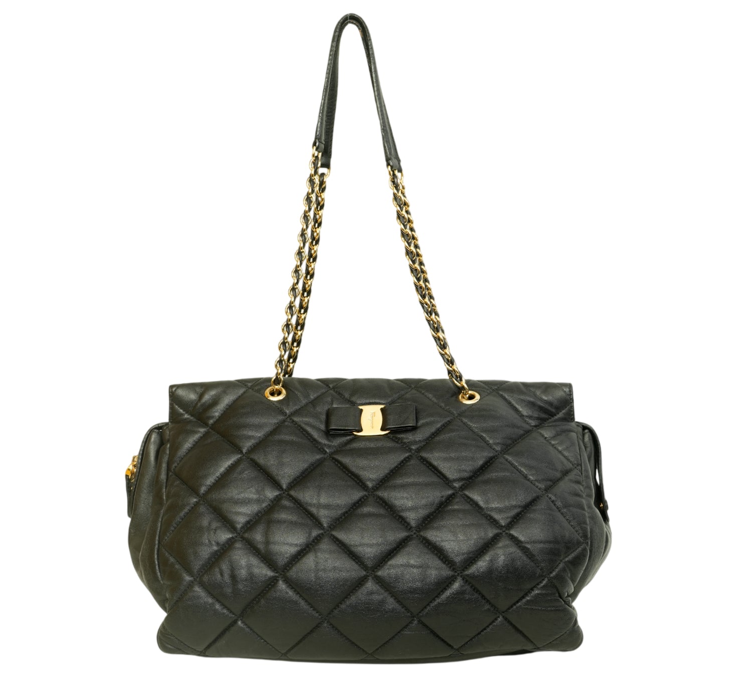 Black Ginette Quilted Vara Bow Chain Shoulder Bag