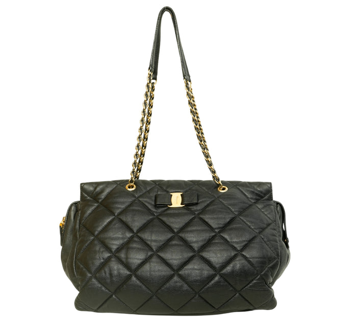 Black Ginette Quilted Vara Bow Chain Shoulder Bag
