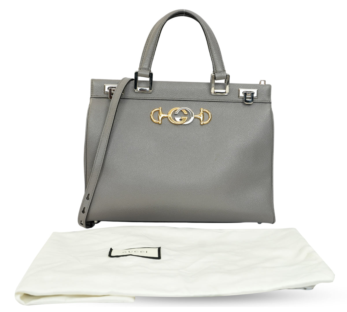 Gucci   Grey Grainy Leather Zumi Medium Tote Bag