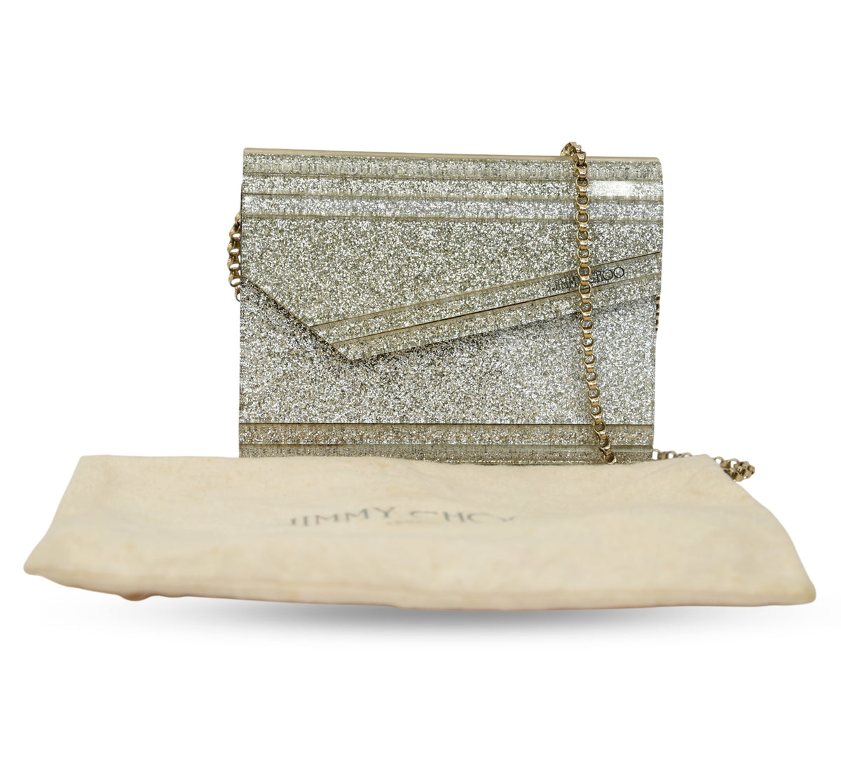 Jimmy Choo Candy Silver Glitter Acrylic Clutch Bag