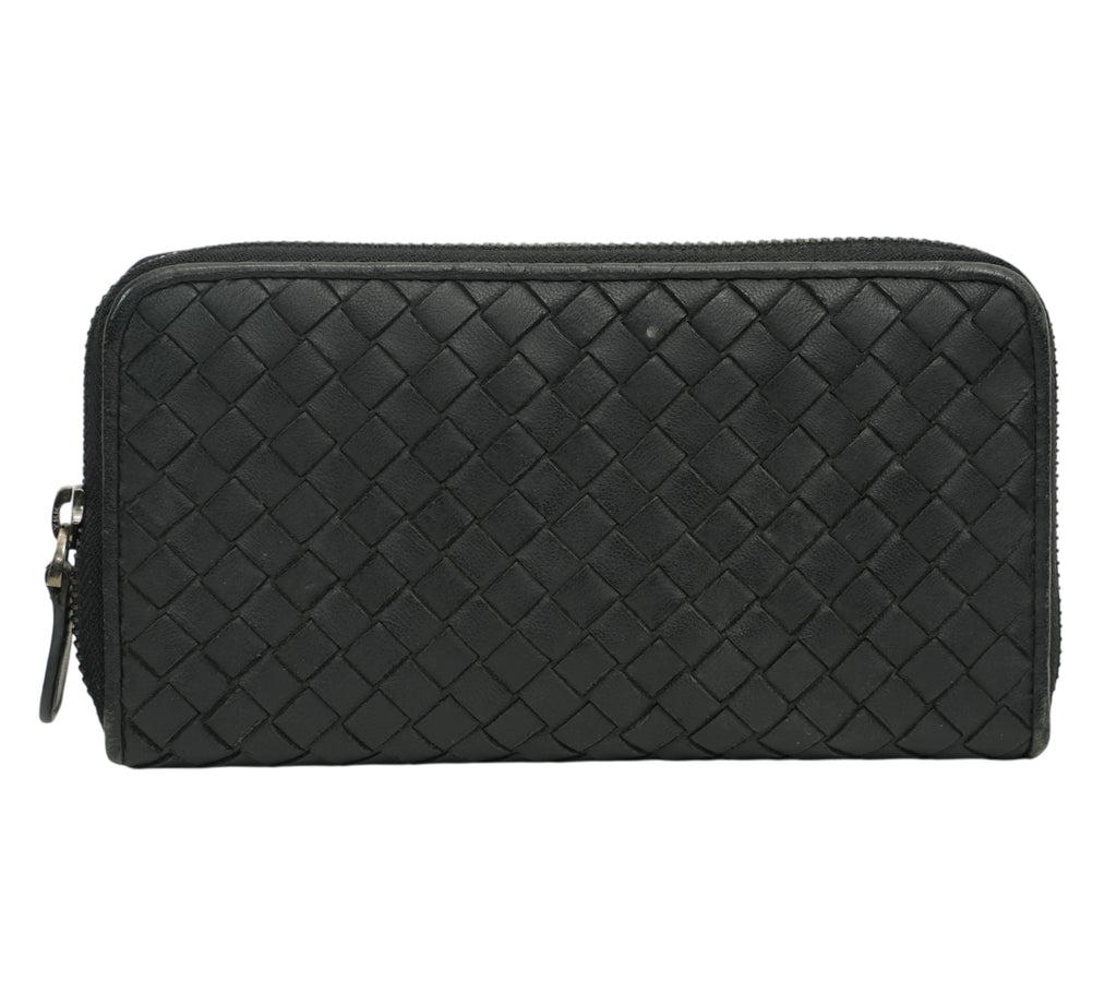 Black Intrecciato Zip-Around Wallet