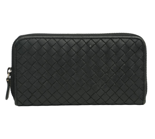 Black Intrecciato Zip-Around Wallet