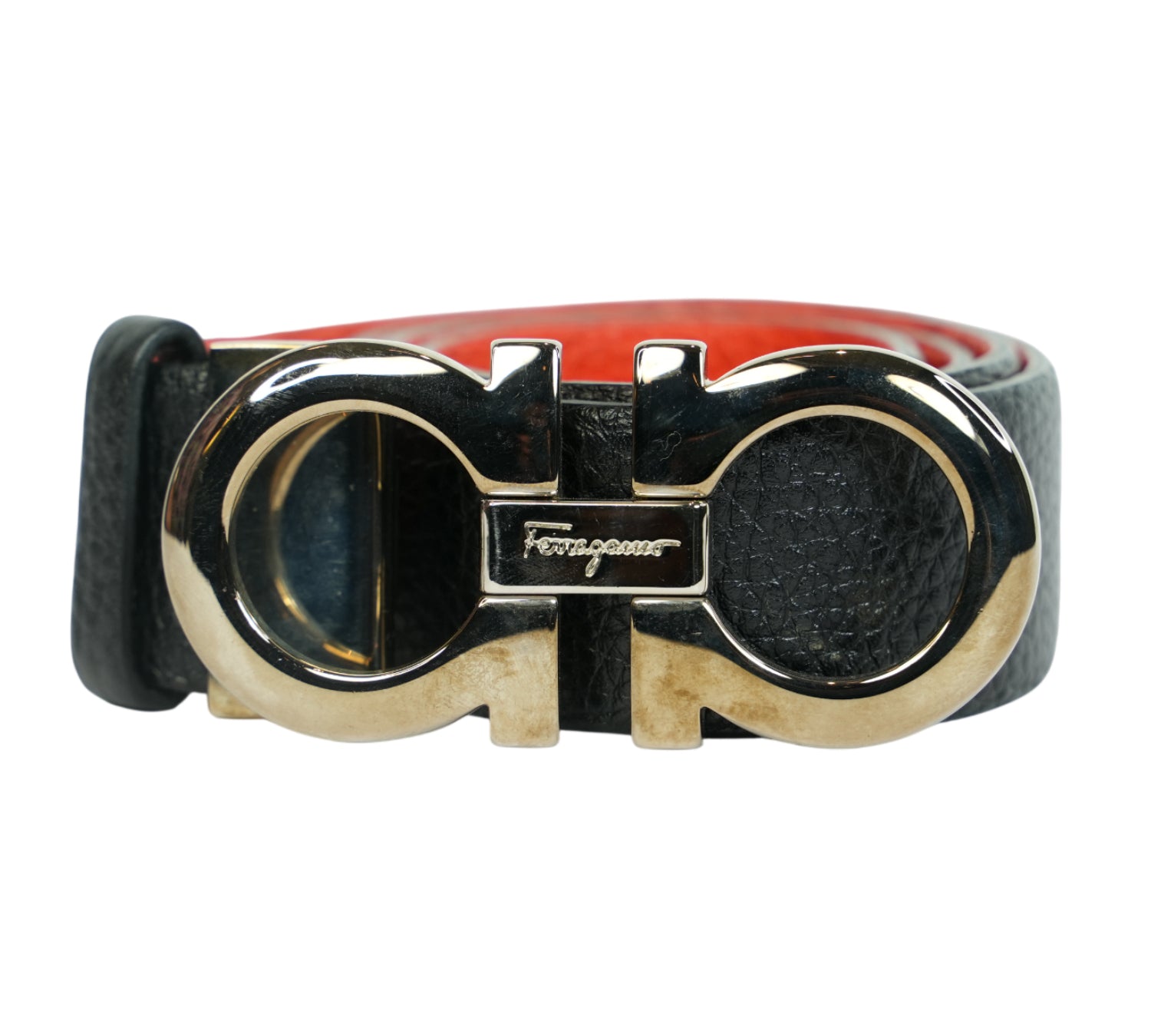Black & Red Gancini Reversible Belt Size - 76 Cm