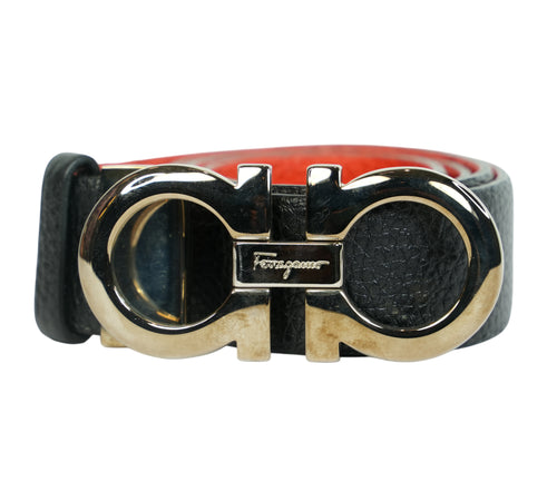 Black & Red Gancini Reversible Belt Size - 76 Cm
