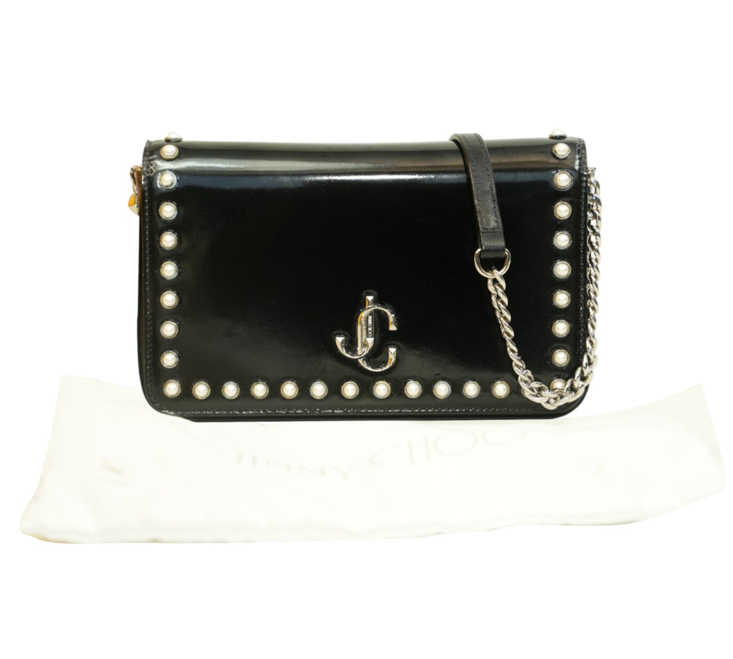 Black Varenne Leather & Pearl Clutch Bag