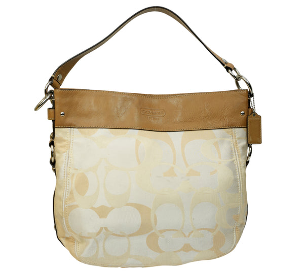 Brown/Beige Op Art Signature Fabric & Leather Zoe Hobo