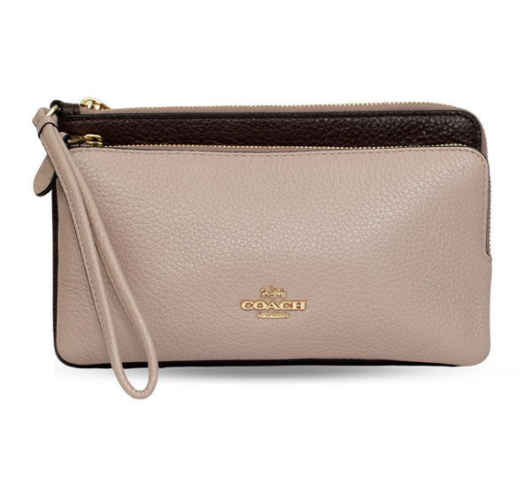 Beechwood/Plum Pebbled Leather Double Zip Wristlet