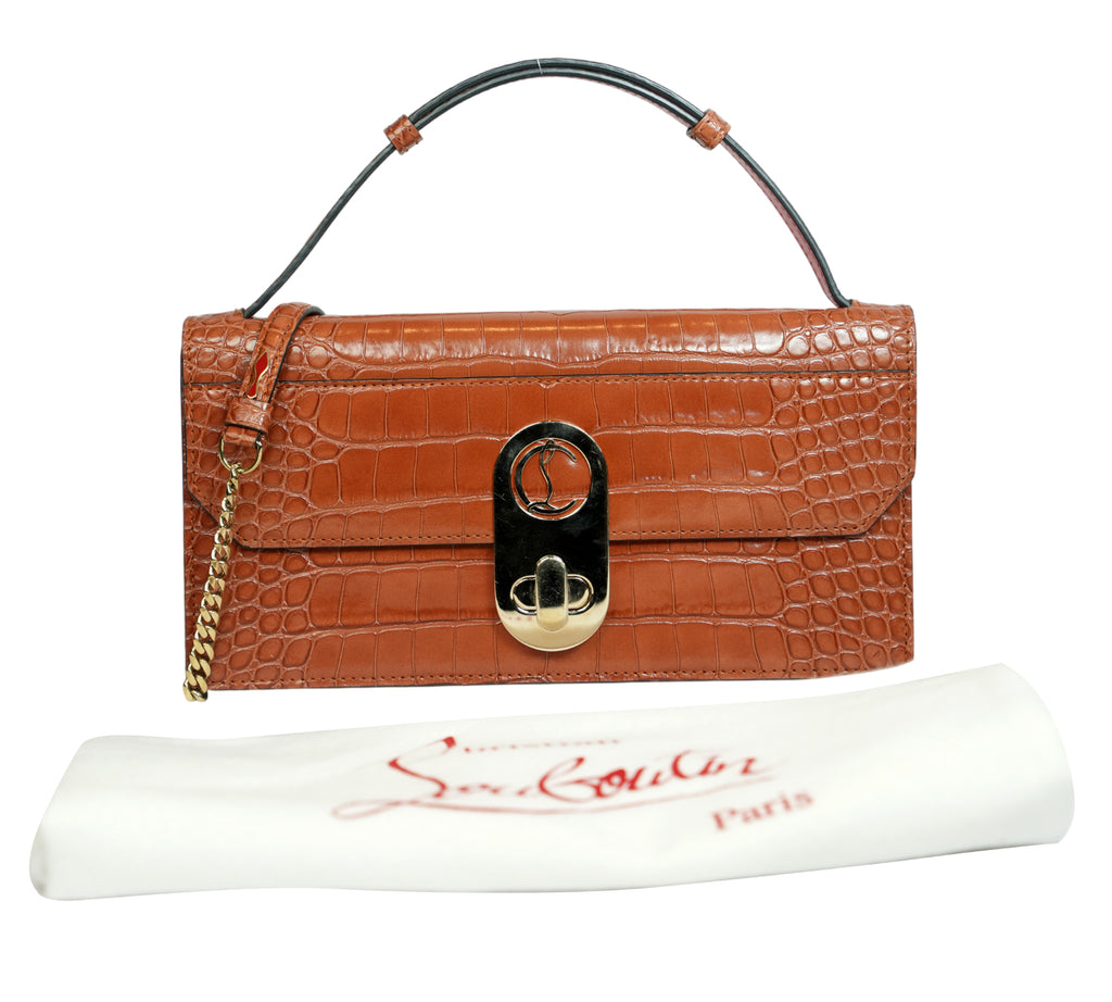 Cuoio Elisa Croc-Embossed Leather Baguette Bag