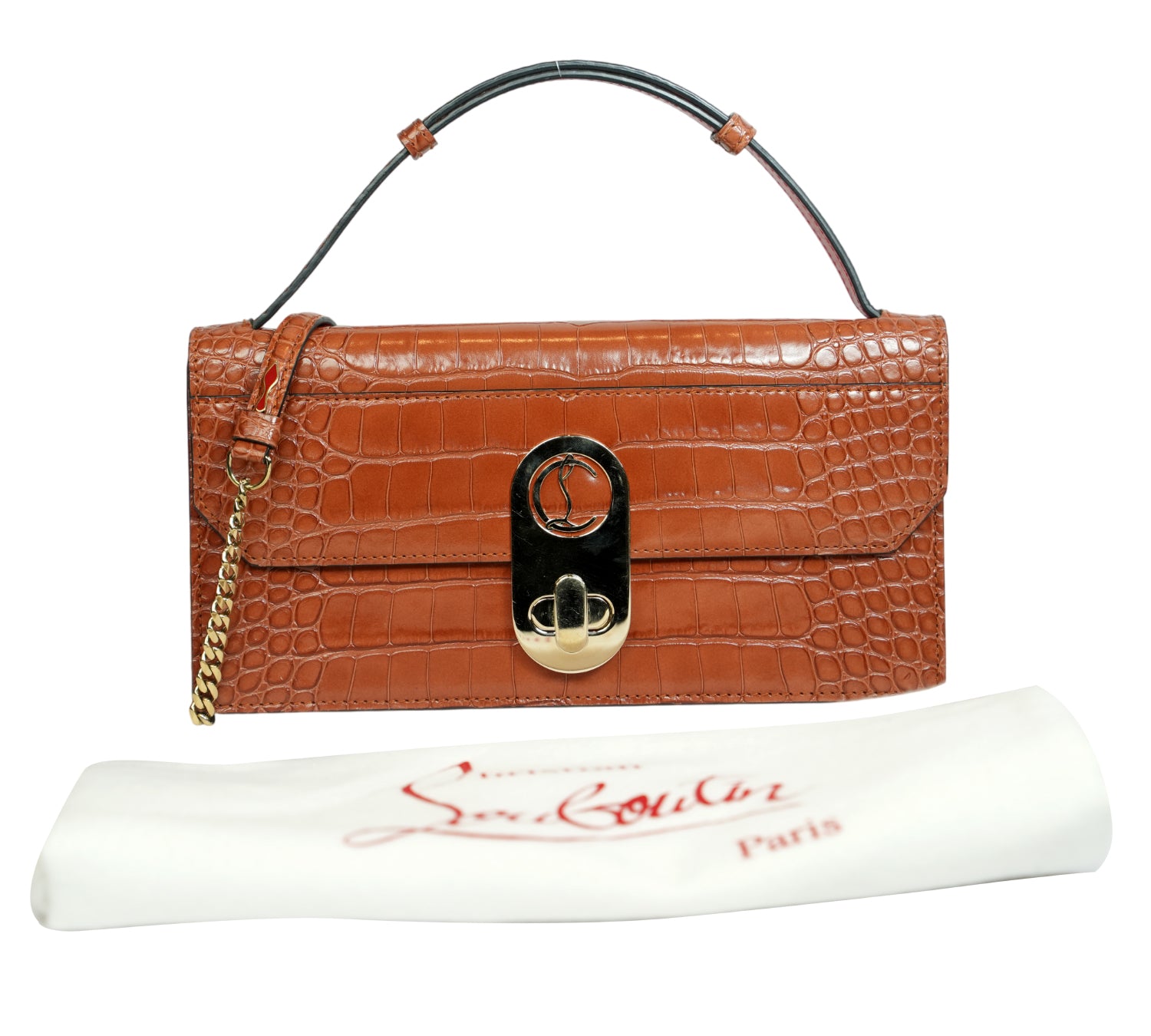 Cuoio Elisa Croc-Embossed Leather Baguette Bag