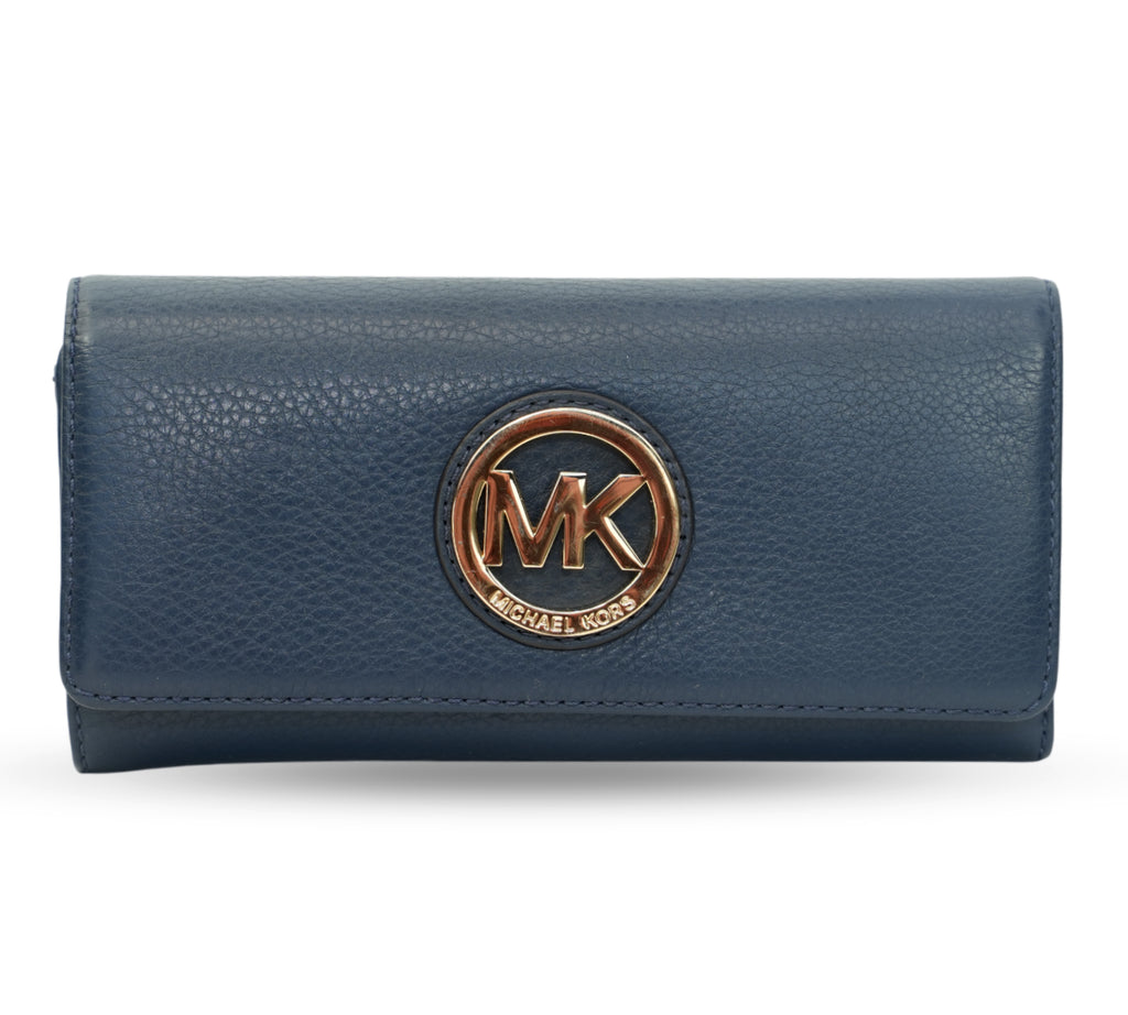 Navy Blue Fulton Flap Continental Leather Wallet