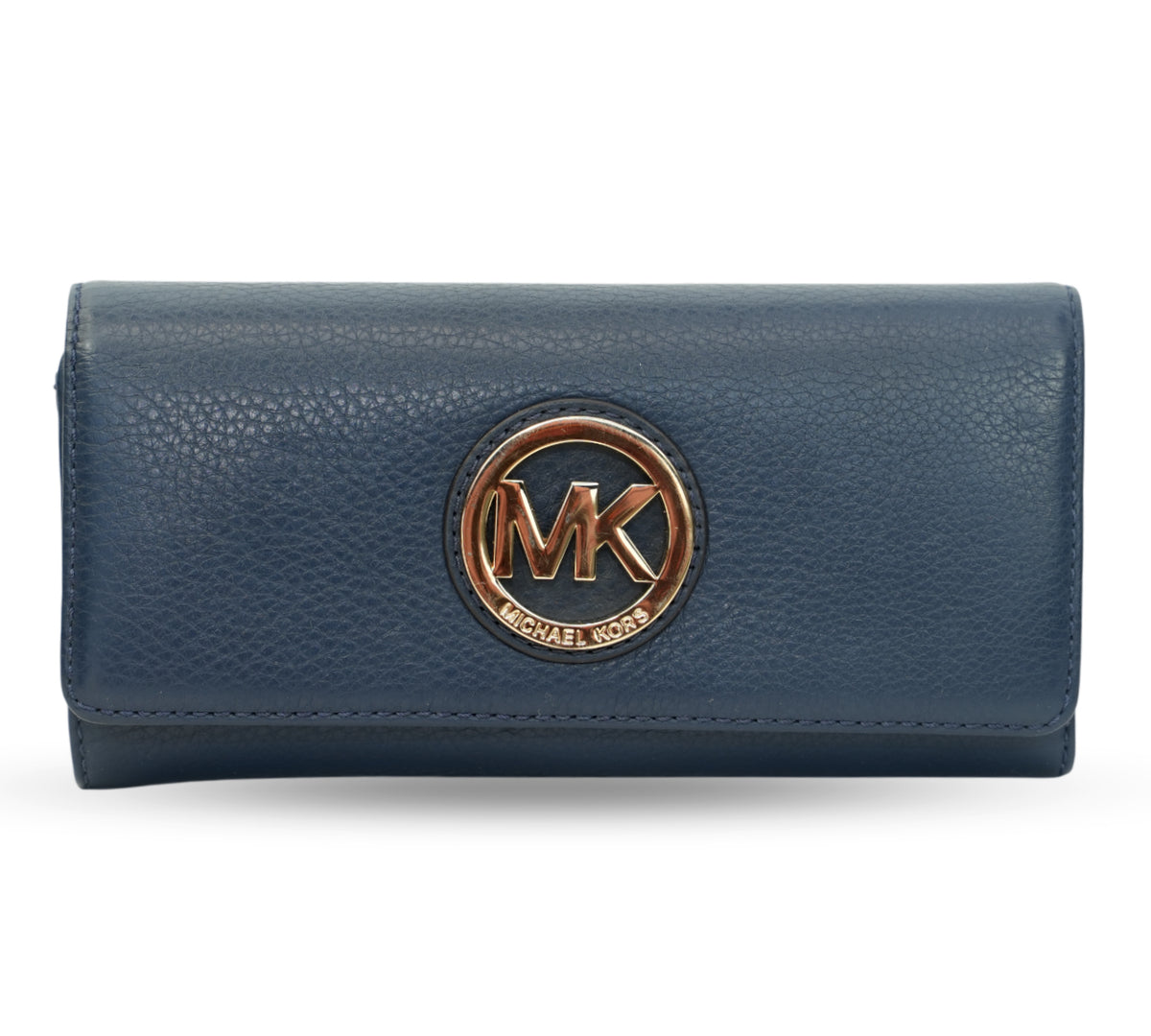 Michael Kors Navy Blue Fulton Flap Continental Leather Wallet