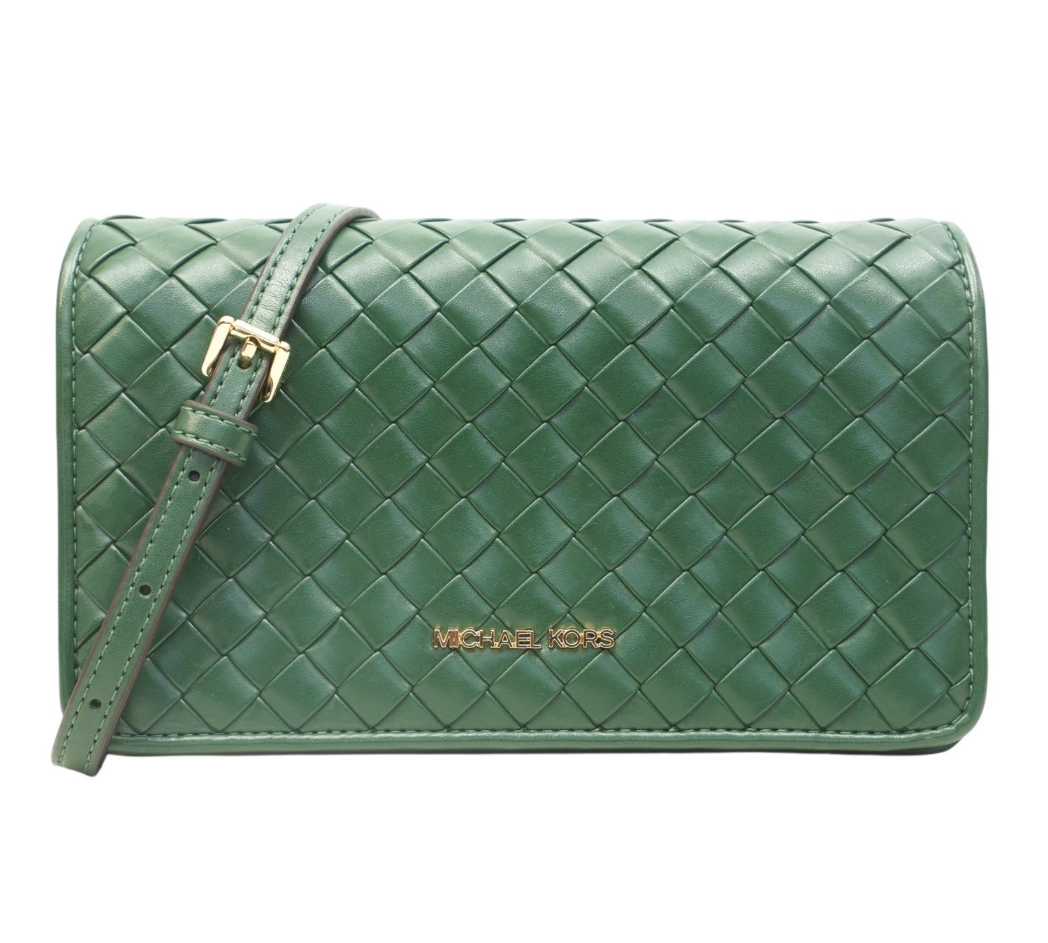 Moss Green Jet Set Medium Woven Crossbody Bag