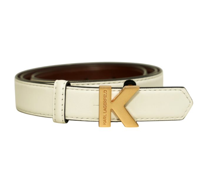 White K/Block Leather Belt Size - 85 Cm