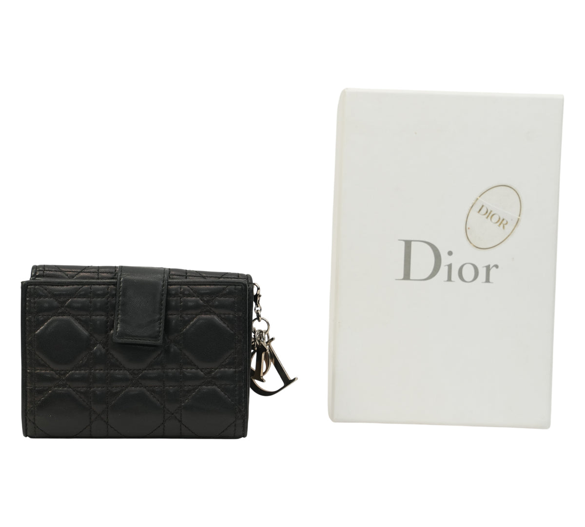 Christian Dior Black Cannage Lambskin Lotus Wallet