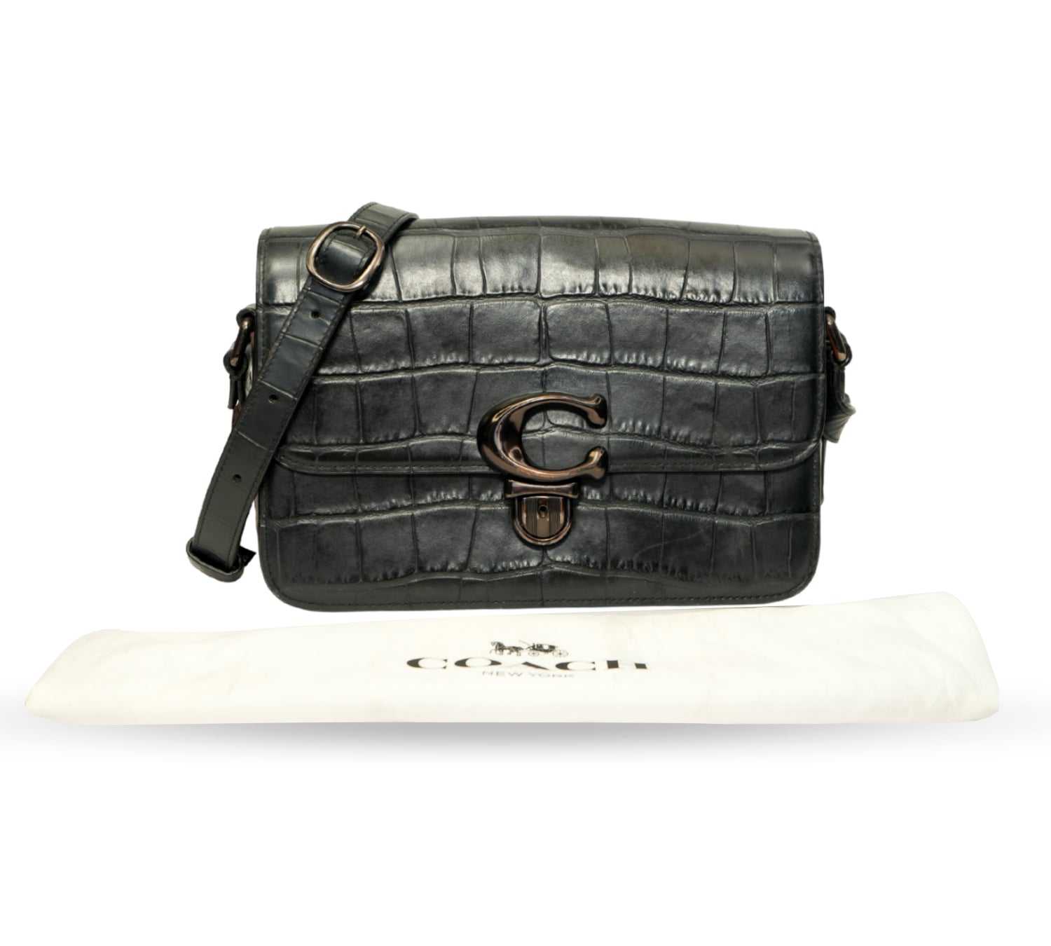 Croc-Embossed Studio Shoulder Bag