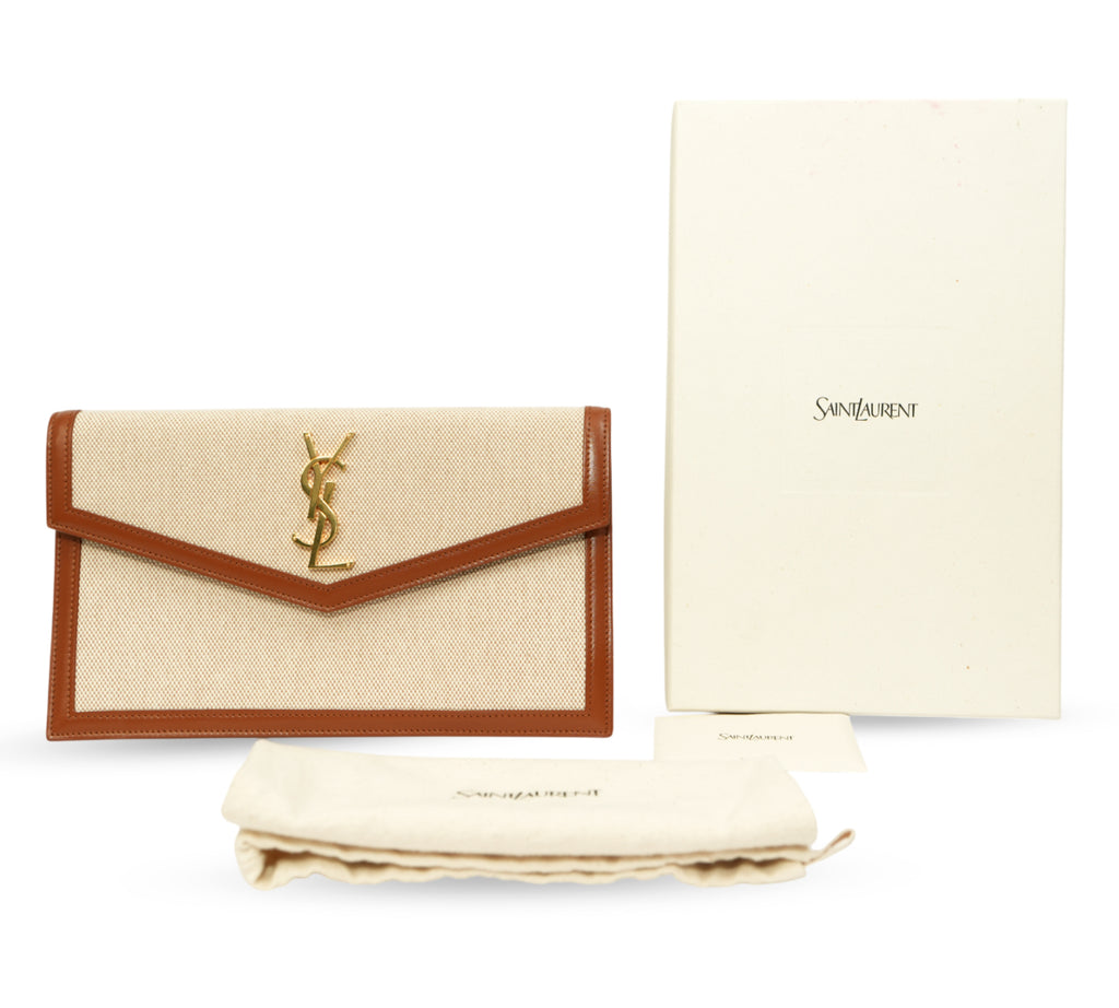 Beige/Tan Canvas & Leather Medium Uptown Clutch