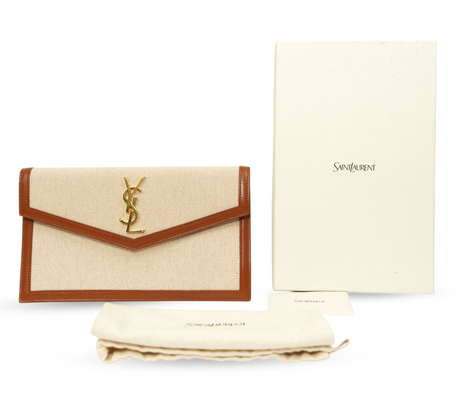 Beige/Tan Canvas & Leather Medium Uptown Clutch