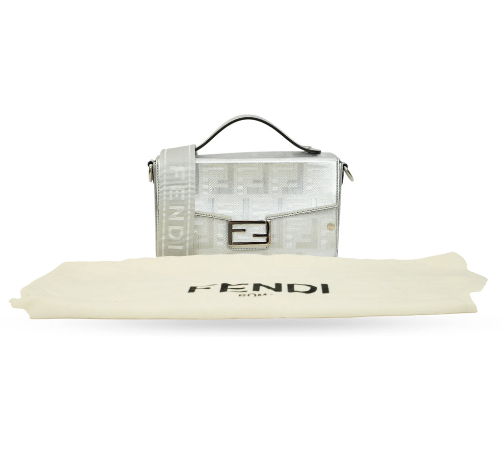 Silver FF Embroidered Canvas Baguette Bag