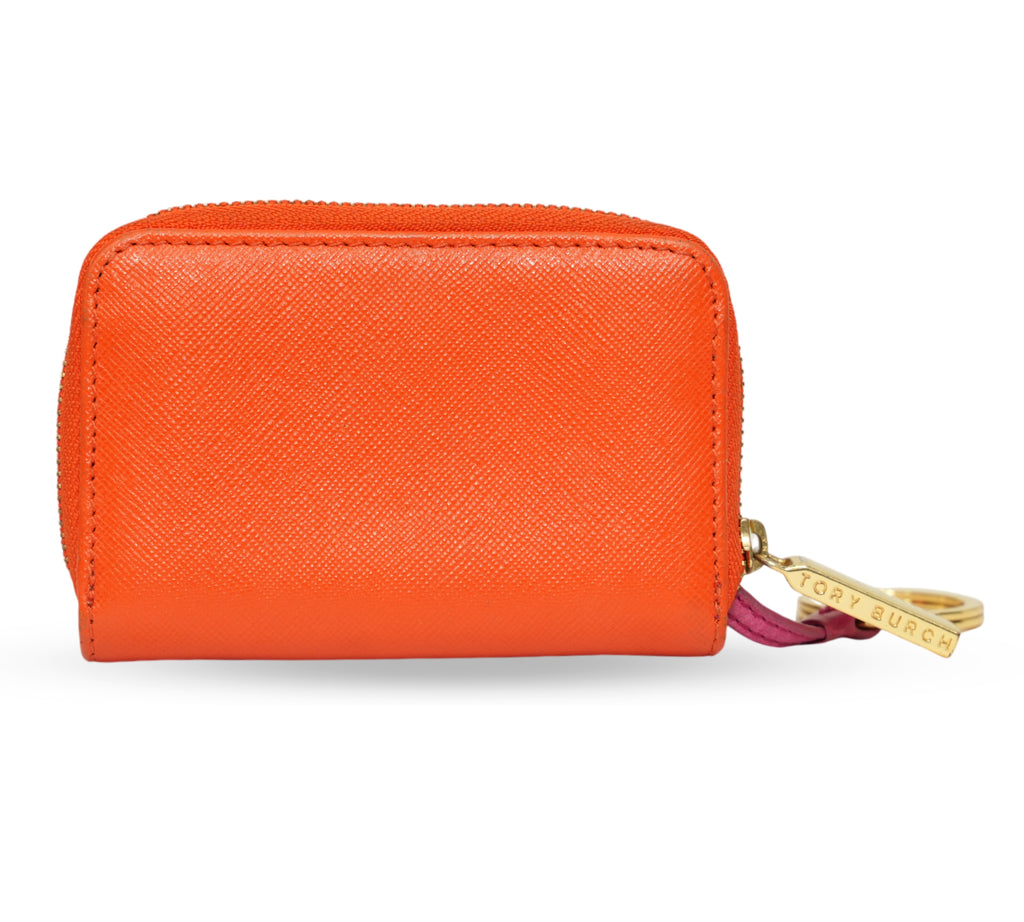 Orange Robinson Saffiano Leather Zip Coin Case