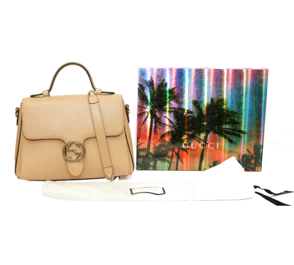 Camelia Beige Dollar Calfskin Interlocking G Top Handle Bag