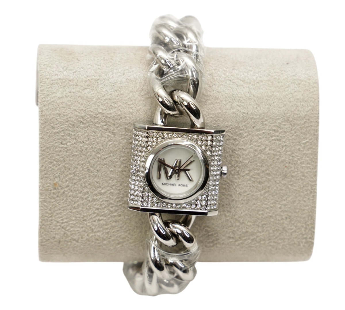Michael Kors Mini Lock Pavé Silver-Tone Chain Watch
