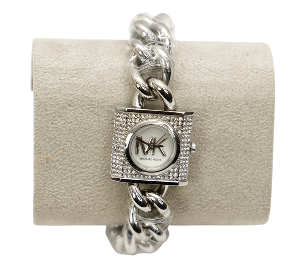 Mini Lock Pavé Silver-Tone Chain Watch