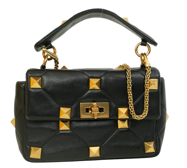 Black Garavani Medium Roman Stud Quilted Leather Shoulder Bag