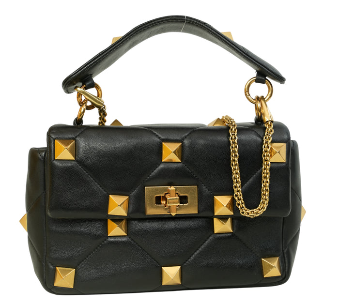 Black Garavani Medium Roman Stud Quilted Leather Shoulder Bag