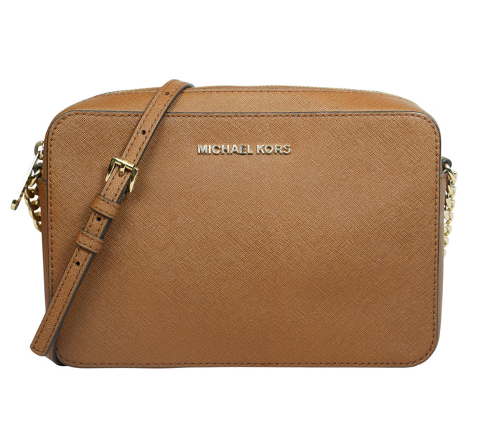 Brown Jet Set Large East West Saffiano Leather Crossbody Bag