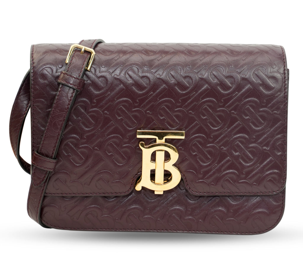 Deep Maroon Monogram Embossed Leather Small TB Bag