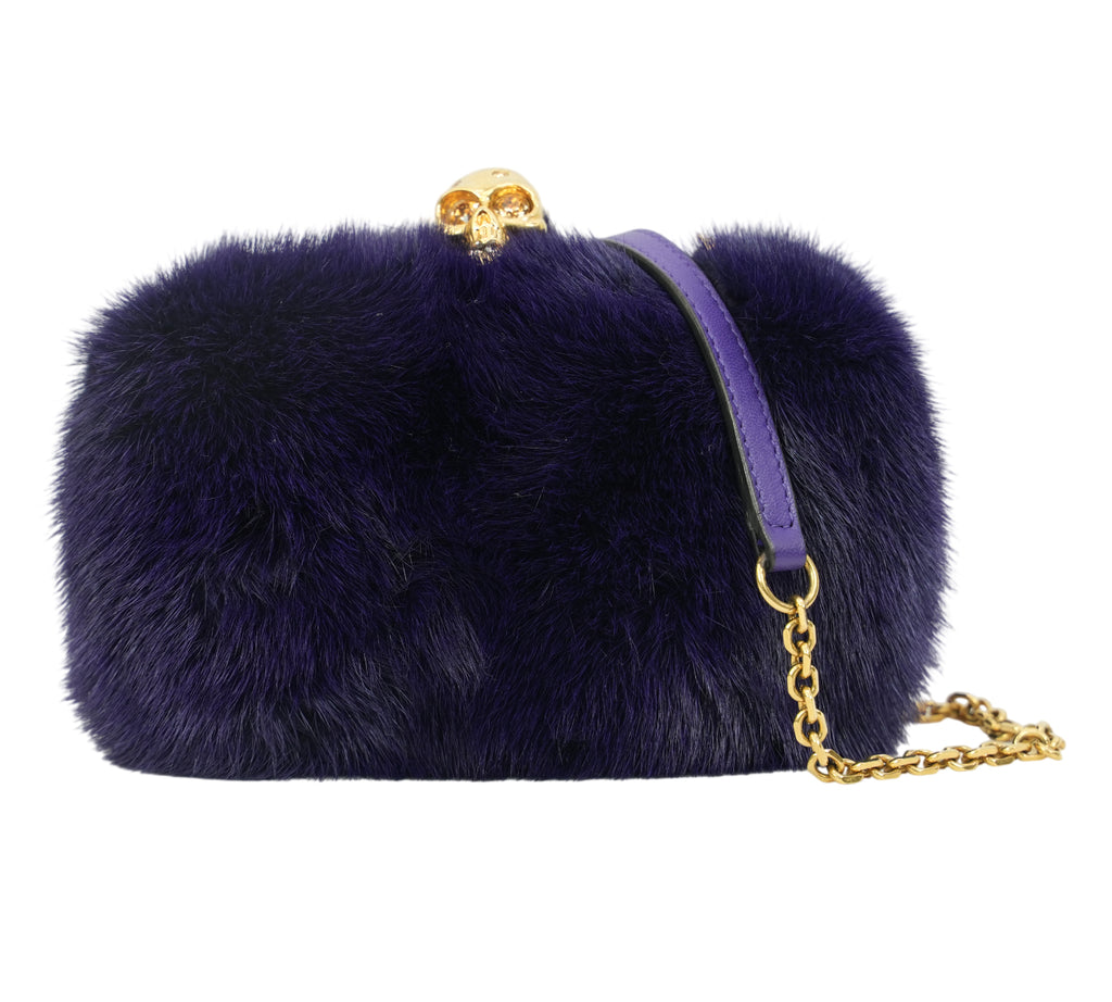 Mink Fur Skull-Clasp Clutch