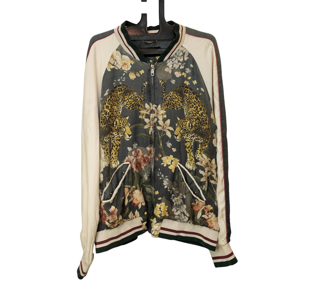 Leopard Printed Silk Bomber Jacket Size - M