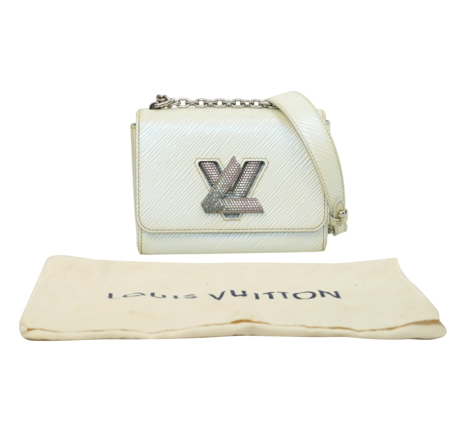 Pale White Twist PM Gourmette Strass Bag