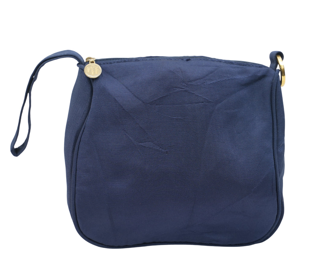 Navy Ribbed Nylon Cosmetic Pouch