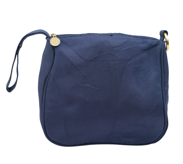 Navy Ribbed Nylon Cosmetic Pouch