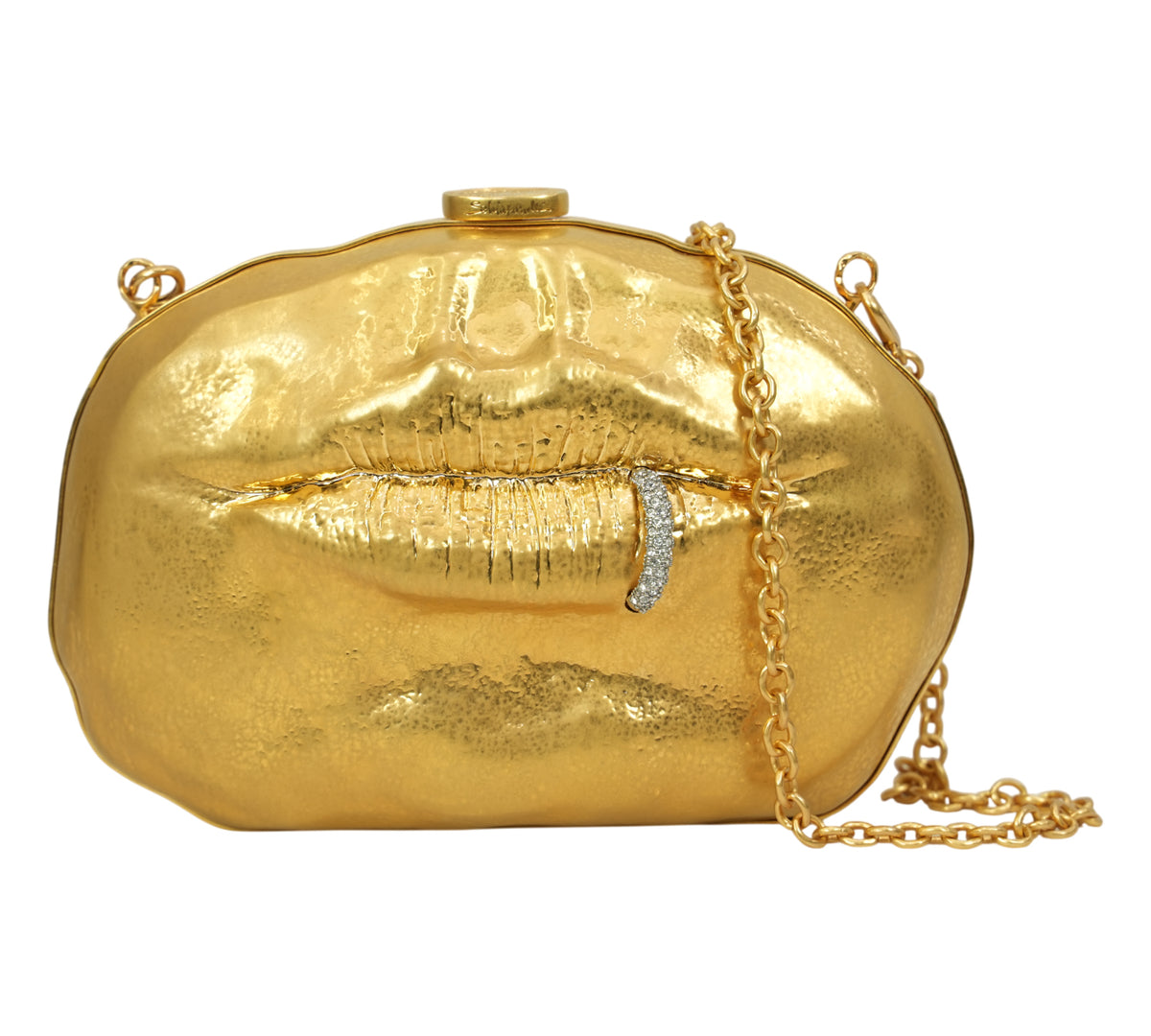 Schiaparelli Golden Pierced Lips Bijoux Clutch