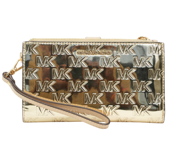 Pale Gold Jet Set Metallic Logo Debossed Continental Wallet