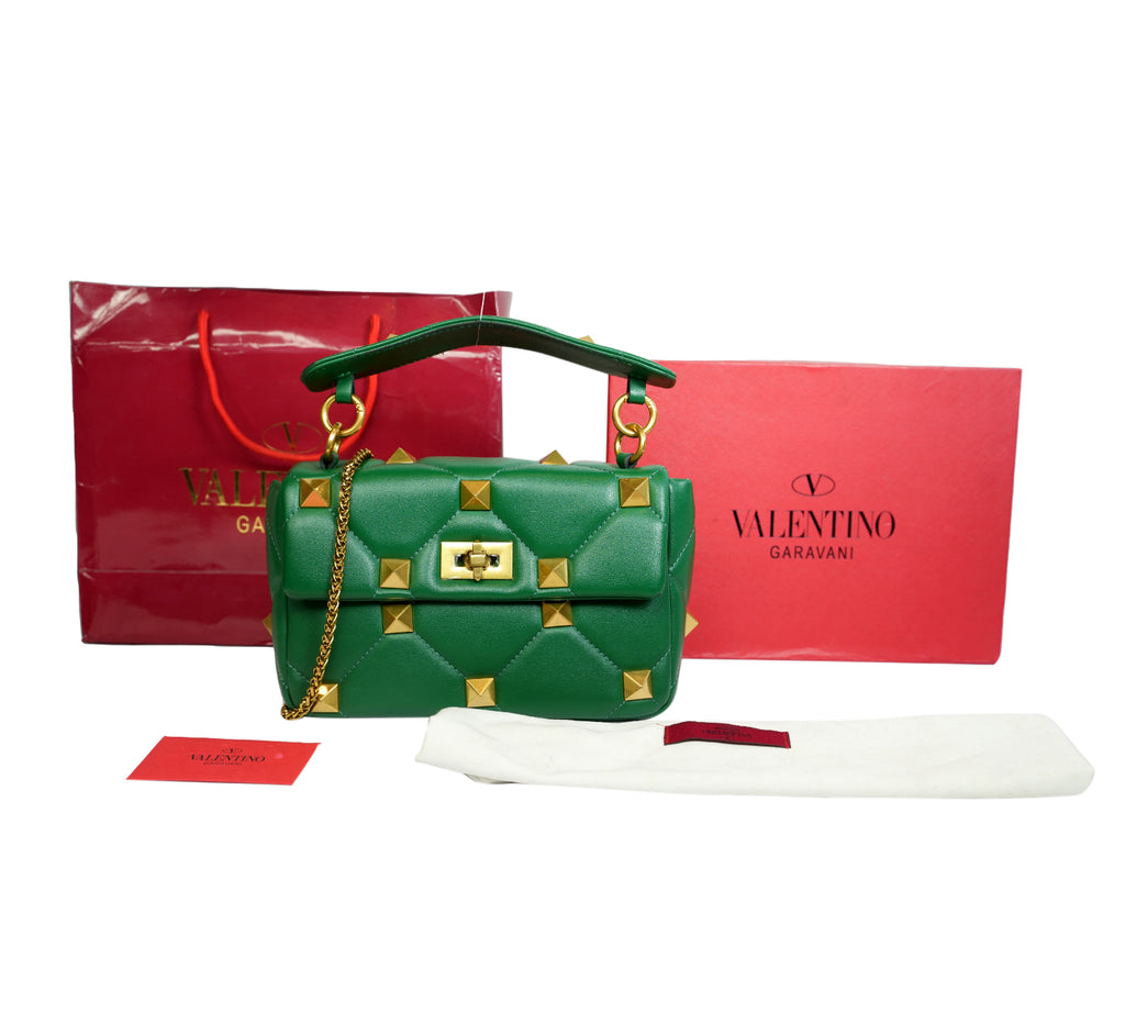 Jungle Green Small Roman Stud Top Handle Bag