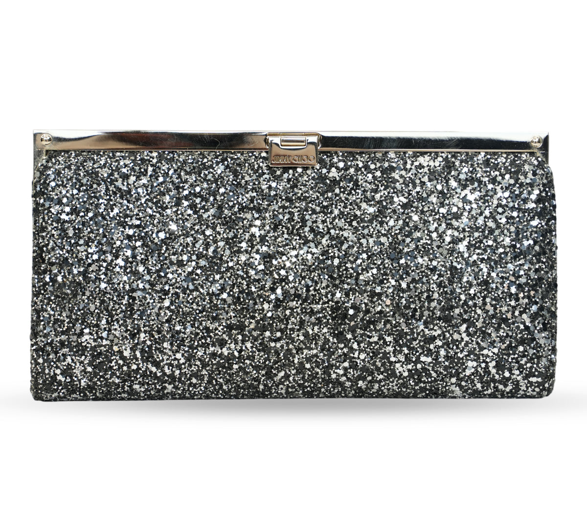 Jimmy Choo Milla Coarse Glitter Clutch Bag.