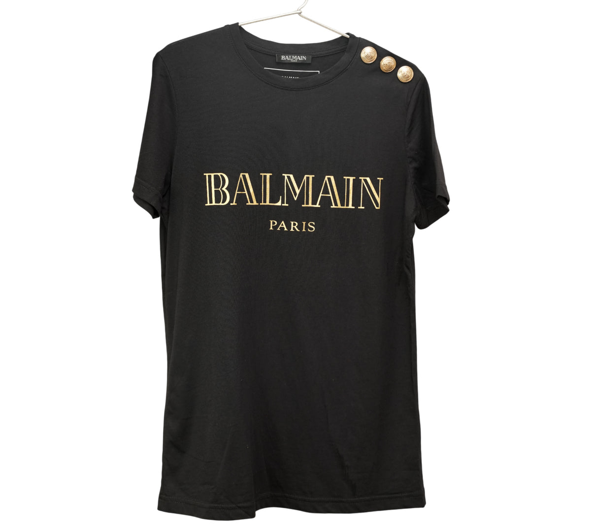 Balmain  Black Logo-Print Button-Embellished T-Shirt Size - XS